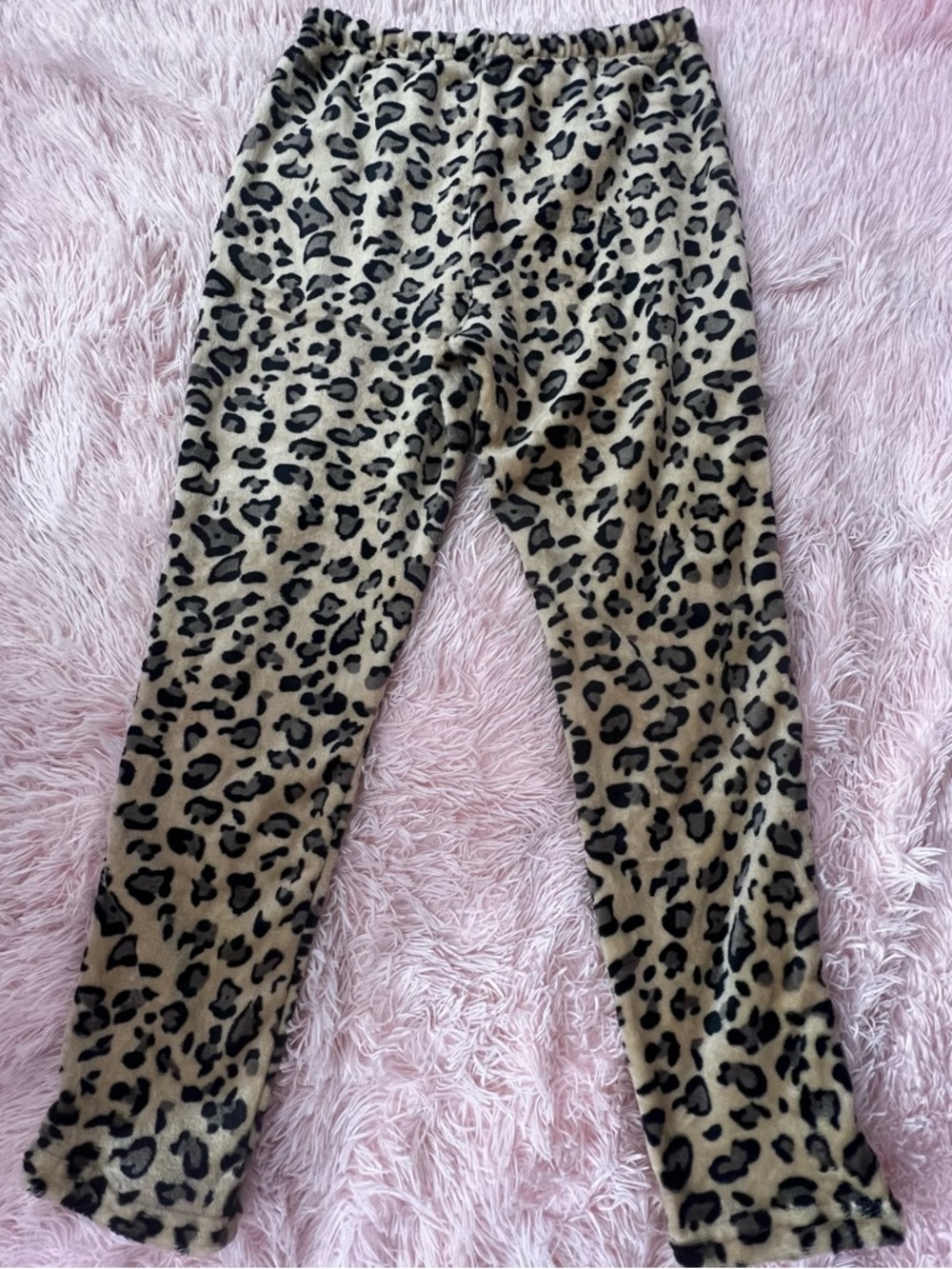 Leopard Print Fleece Leggings - Tan/Black